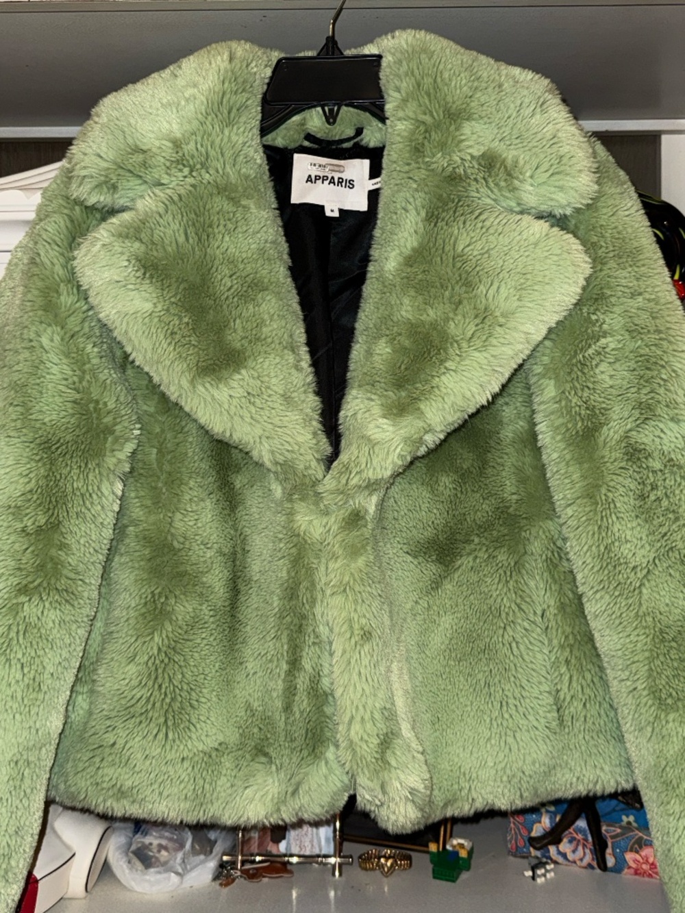Apparis Medium M Miller faux fur green jacket  - Picture 5 of 8